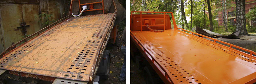 Пескоструйная очистка и окраска эвакуатора Пескоструйная очистка и окраска эвакуатора